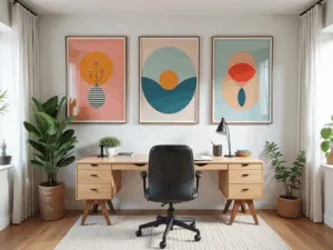 Bright wall art displayed in a modern home office